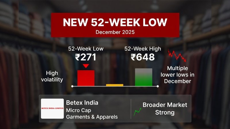 Betex India Stock Falls to Near 52-Week Low Around Rs.271 as Sensex Trades Higher